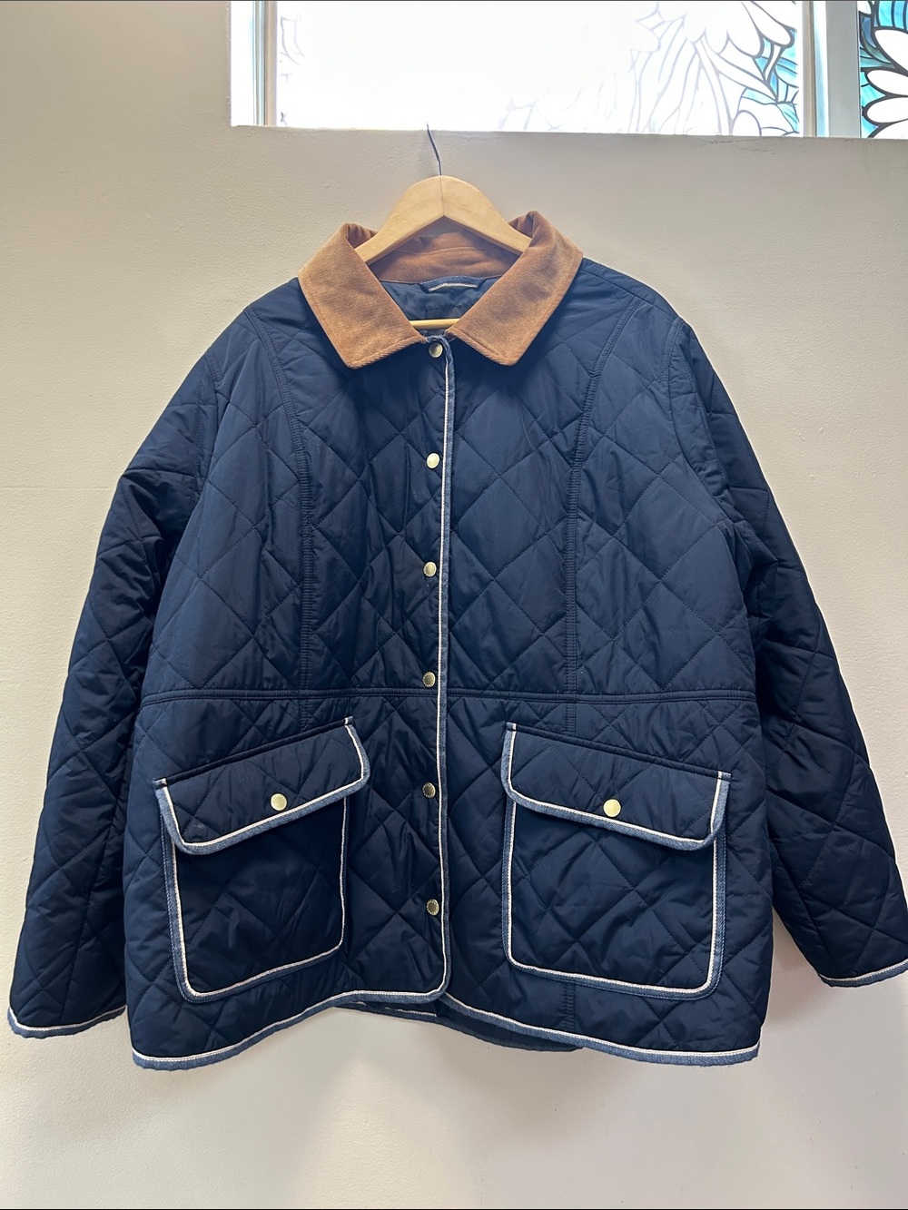 Talbots Women’s Quilted Navy Barn Jacket with Corduroy Collar - Women's Coat